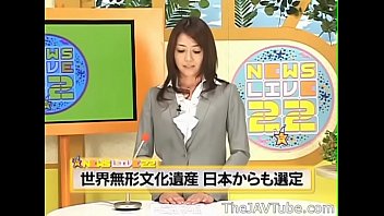 Japanese news reporter Maki Hojo getting a bukkake and worked out hard on TV