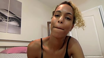 Skinny black chick sucks a hard white dick in her first ever homemade video