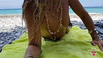 nippleringlover hot mom hot naked babe flashing xtreme nipple piercings and pussy piercings at the beach