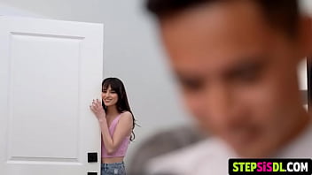 This skinny brunette does everything possible to get fucked by her stepbrother