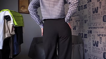 Hot Secretary Teasing Visible Panty Line While Trying On Office Outfits