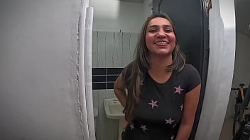 Colombian brunette with perfect ass gets creampie in the bathroom