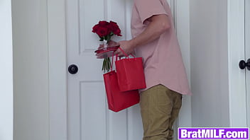 Step son surprized his hot step mom with some amazing gifts for Valentines
